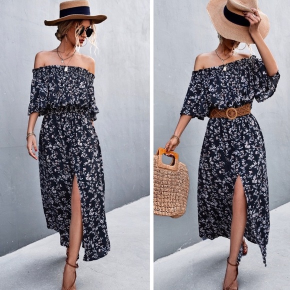Dresses & Skirts - Floral Front Slit Off-Shoulder Maxi Dress